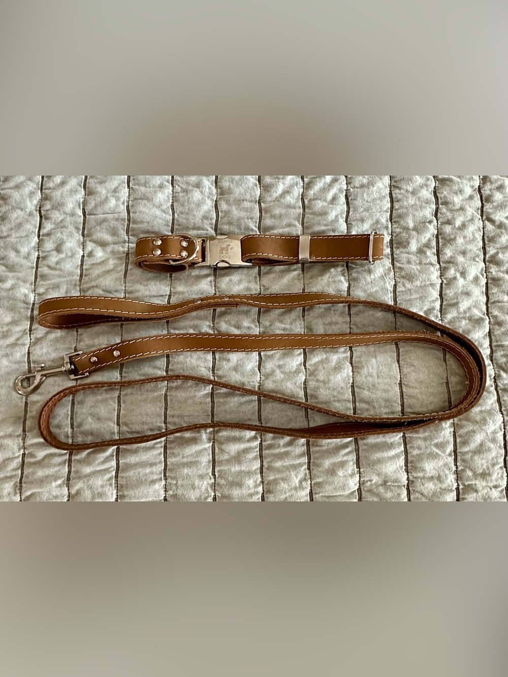 Brown Leather Dog Leash and Collar Set - Medium Dog